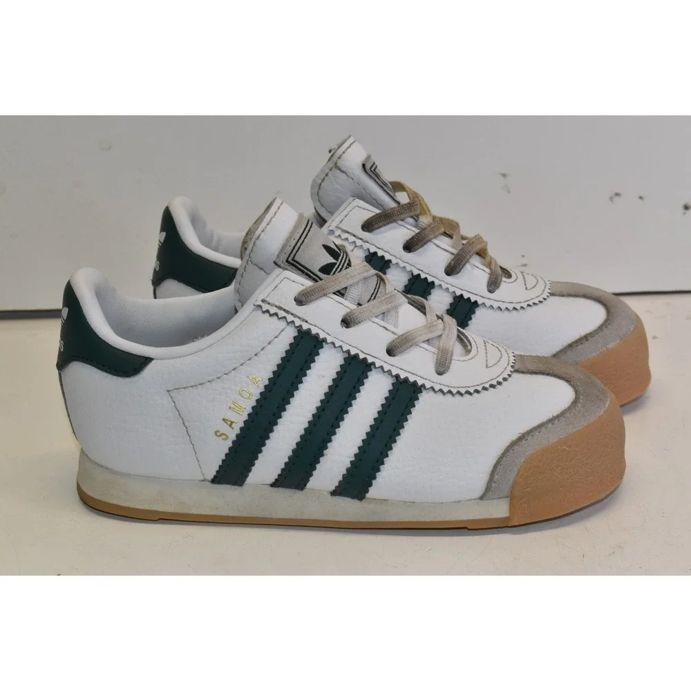 Adidas Samoa Skeakers White/Green Kids Size 9K Youth Gum Walking Shoes Leather‎